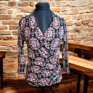 Karen Kane Womens Twist Front Nylon Top - Funky Floral Pattern - Size M